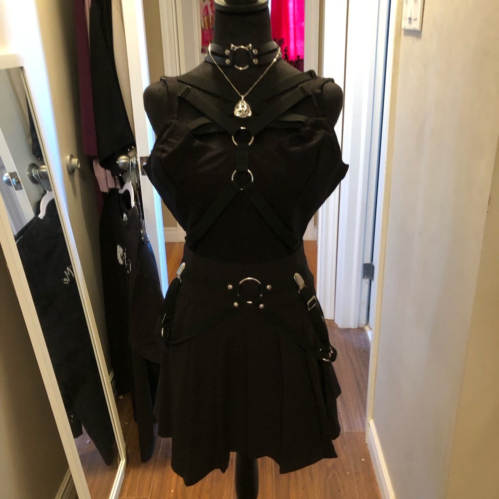 Killstar Black Harness Pleated Skirt in Size XXLarge